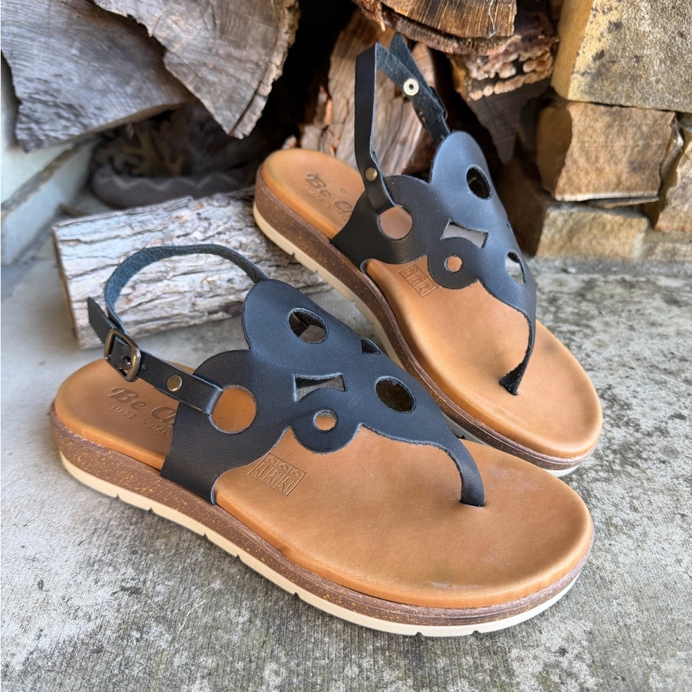 Be Chic Black Leather Women's Cutout Slingback Sandals Sz-37 (6.5).‎ X